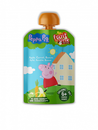 Alimente vegane - Piure din fructe cu mar, morcov, banane, 90, Peppa Pig, ECO, 6 luni +, 90 g