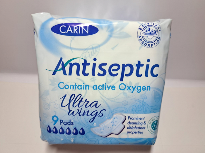 Absorbante ultrasubtiri cu aripioare, Carin, Antiseptic, Bumbac, 9 bucati [3]
