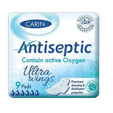 Absorbante ultrasubtiri cu aripioare, Carin, Antiseptic, Bumbac, 9 bucati [1]