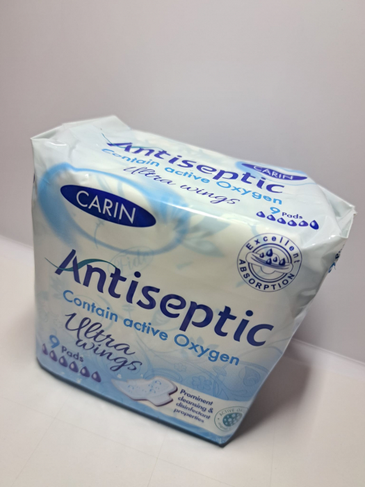 Absorbante ultrasubtiri cu aripioare, Carin, Antiseptic, Bumbac, 9 bucati [2]