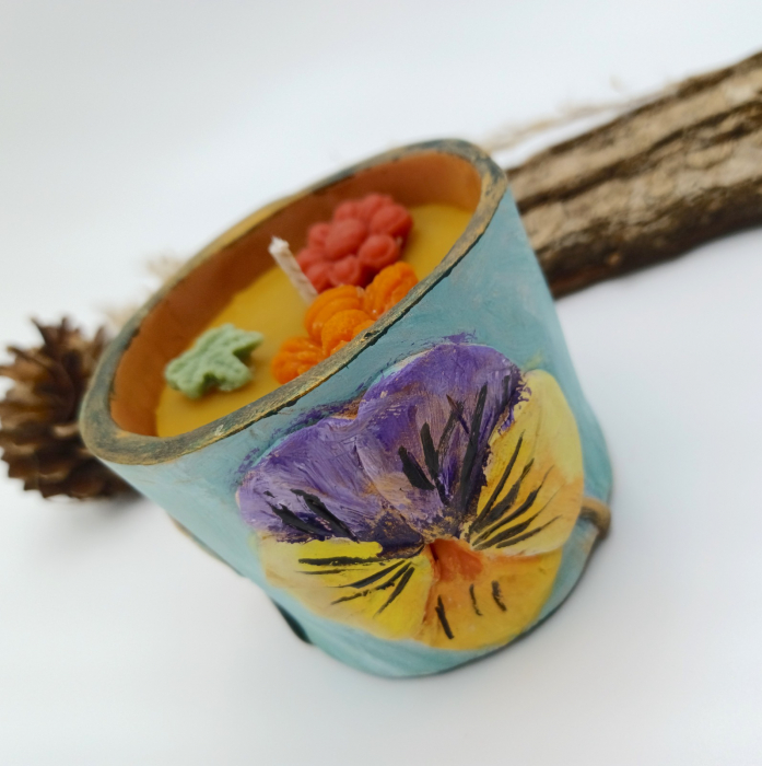 Lumanare in vas ceramic - motive florale [2]