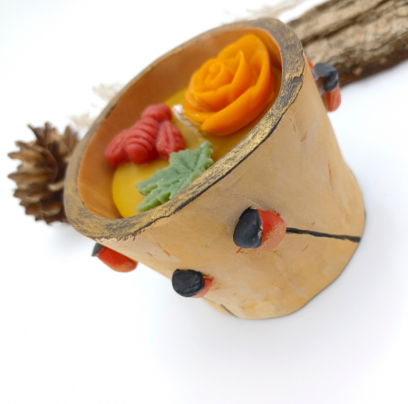 In suport sticla / ceramic - Lumanare in vas ceramic - motive florale