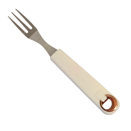 Ustensile de bucatarie - Furculita gratar din inox cu maner alb - 23 cm