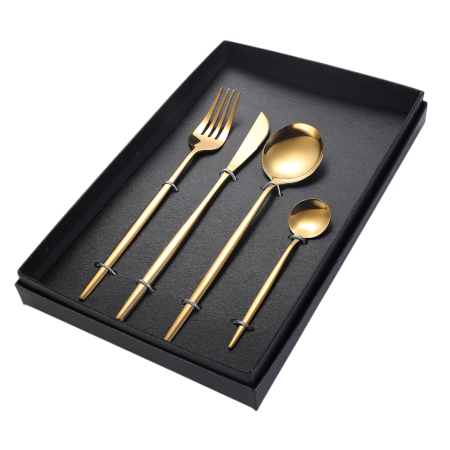 Ustensile de bucatarie - Set tacamuri inox auriu 4 piese