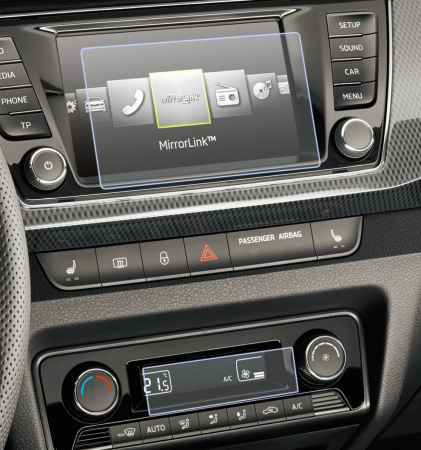 Folii de Protectie Navigatii Auto - Folie de Protectie pentru Display Navigatie si Aer Conditionat Skoda Fabia Monte Carlo 2016+ - HD-Premium 