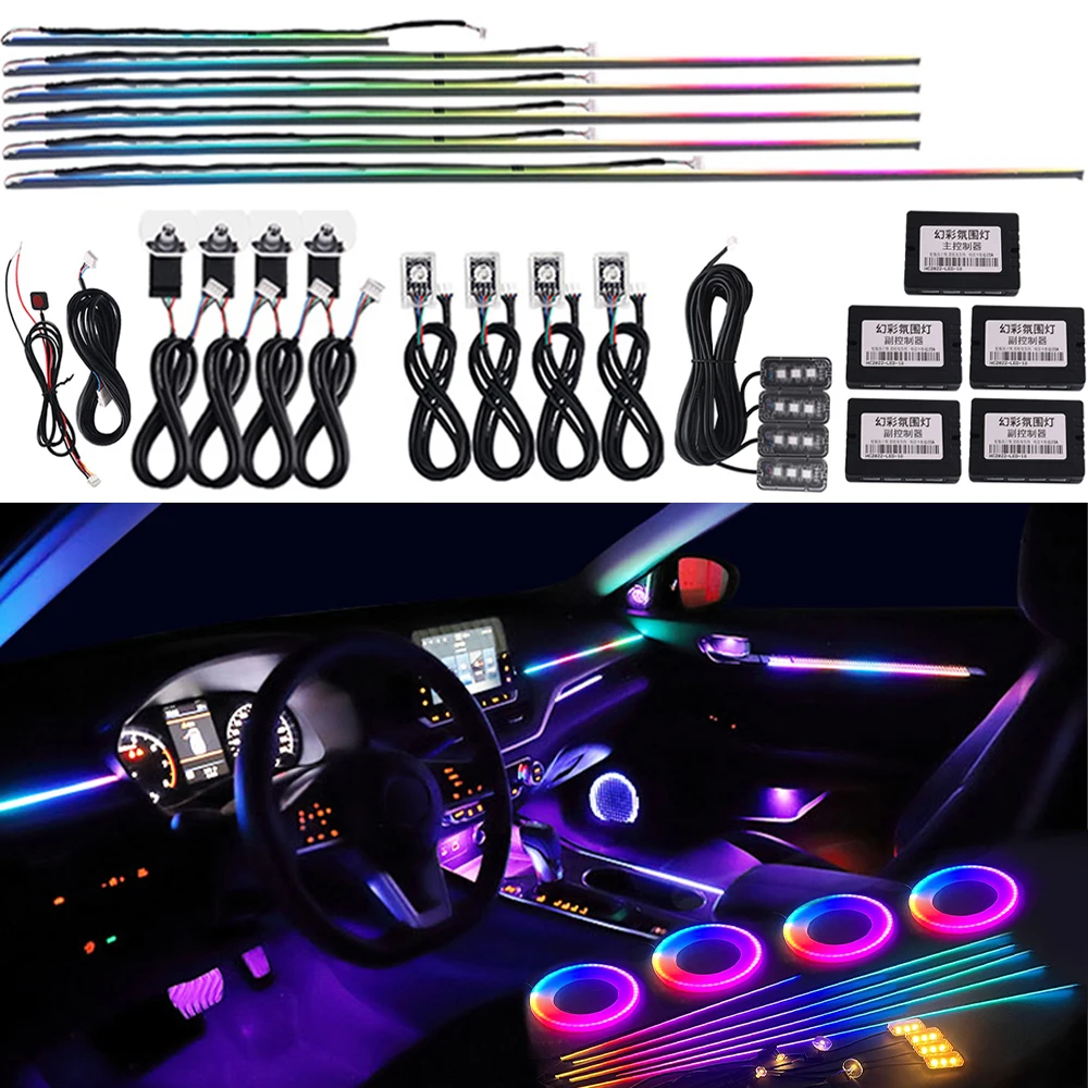 Lumini ambientale - Kit Lumini Ambientale Auto RGB 22 in 1 Symphony Rainbow LED, control prin aplicatie, efecte muzicale