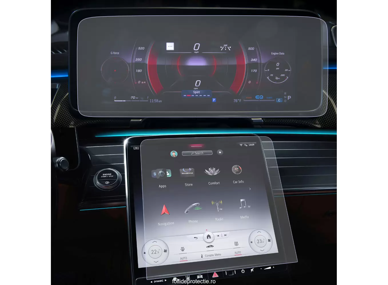 Pentru Navigatii Auto Originale - Set Folii de protectie pentru Navigatie + Ceasuri de bord Mercedes-Benz EQE 350 2024+
