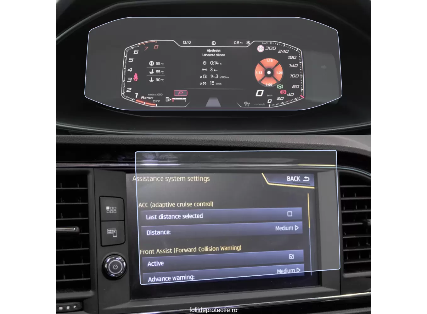 Folii de Protectie Navigatii Auto - Set Folii de protectie pentru Navigatie + Ceasuri de bord Seat Leon Cupra 2018+