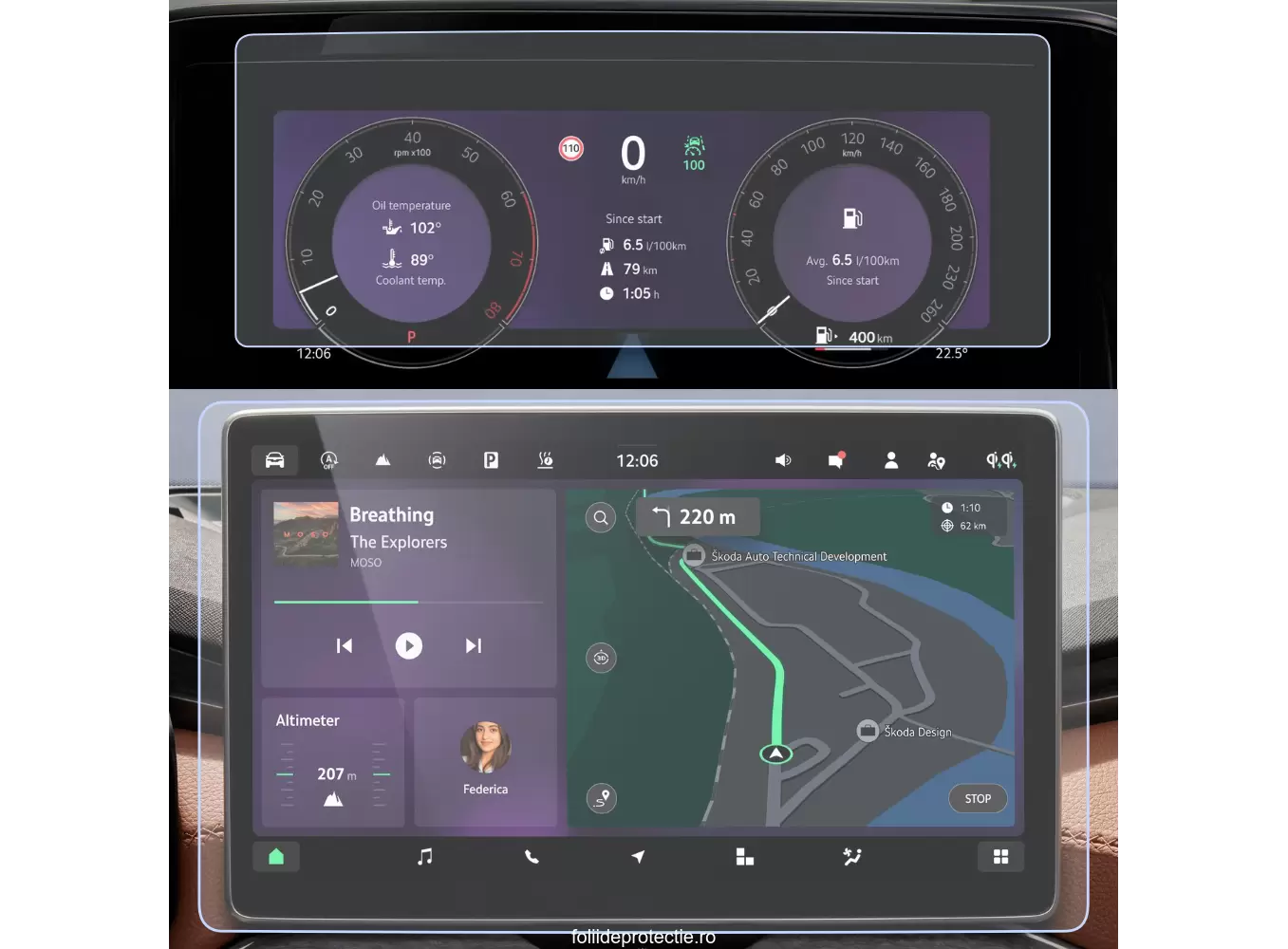 Folii de Protectie Navigatii Auto - Set Folii de protectie pentru Navigatie + Ceasuri de bord Skoda Kodiaq 2024+