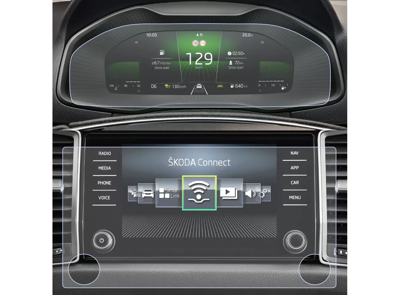 Pentru Navigatii Auto Originale - Set Folii de protectie pentru Navigatie si Ceasuri de bord Skoda Karoq 2023+