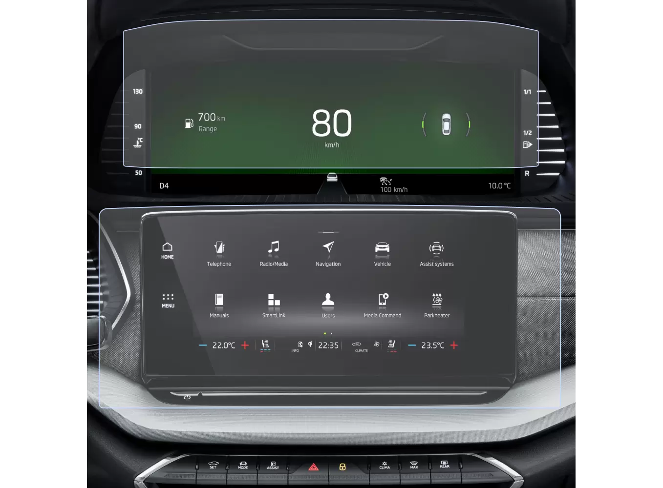 Pentru Navigatii Auto Originale - Set Folii de protectie pentru Navigatie si Ceasuri de bord Skoda Octavia 4 2020+