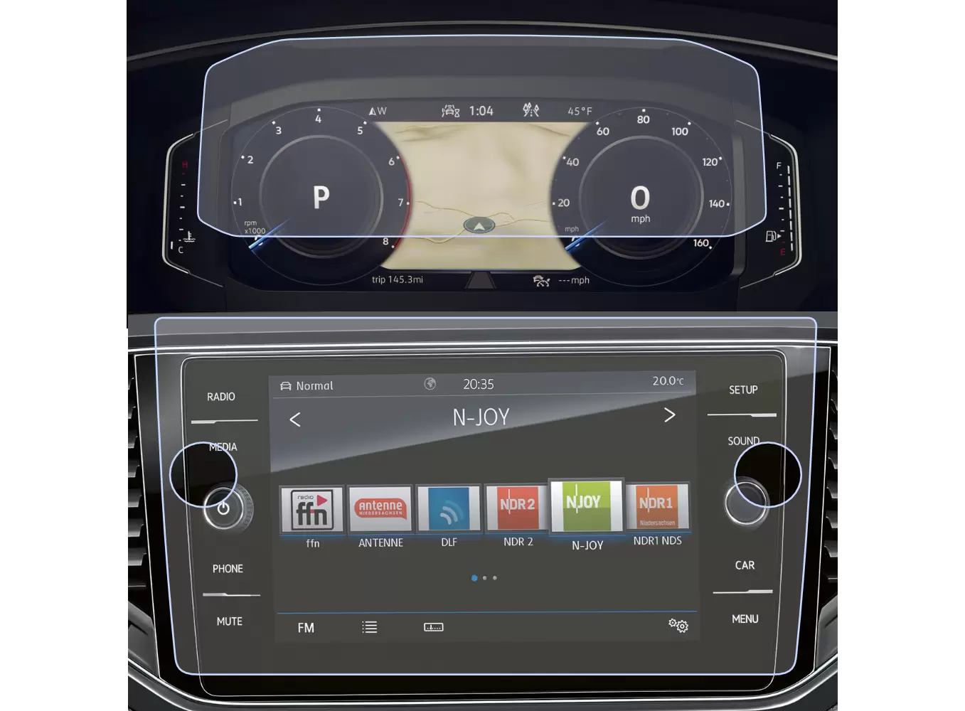 Pentru Navigatii Auto Originale - Set Folii de Protectie pentru Virtual Cockpit si Navigatie Volkswagen Tiguan 2021+