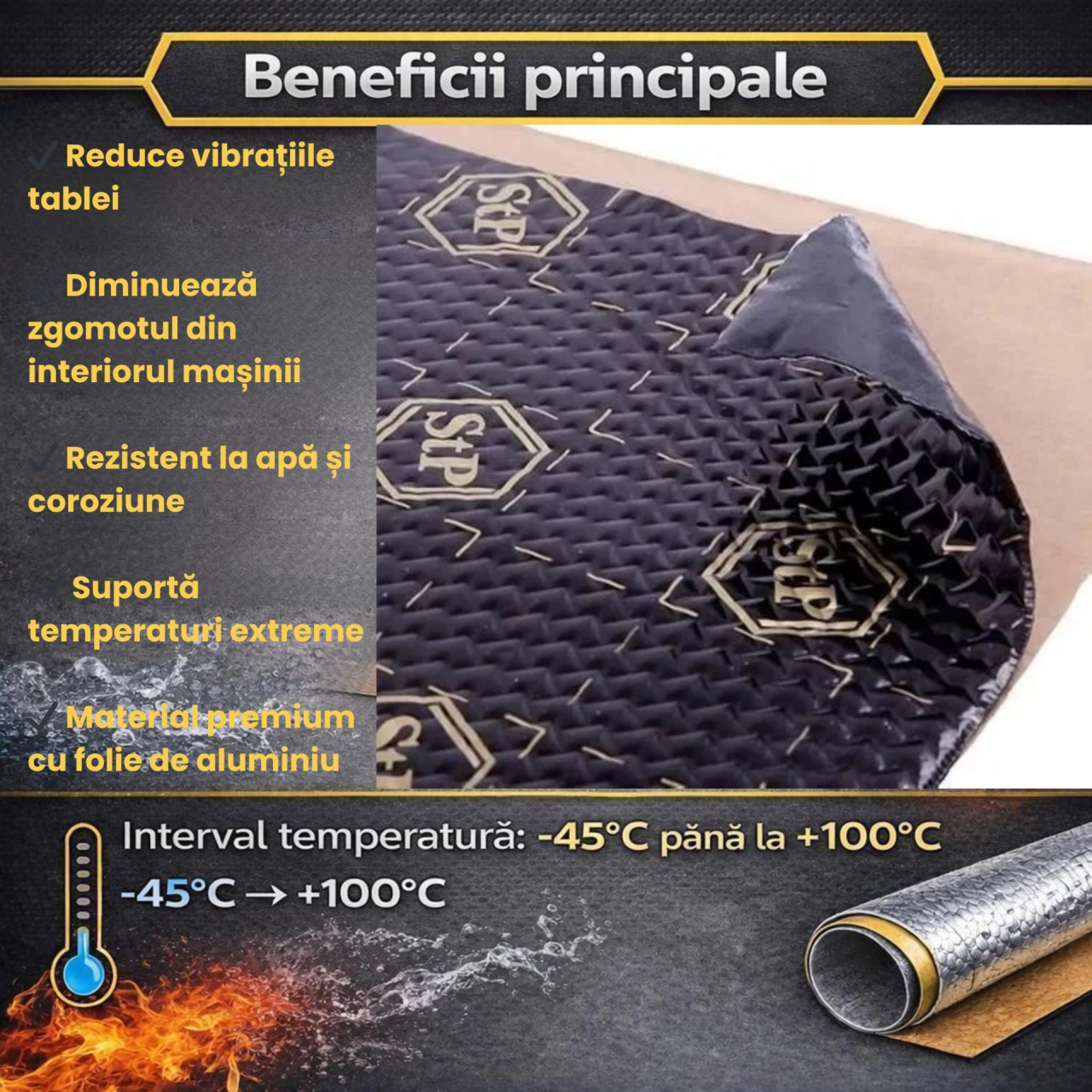 Insonorizant auto Premium STP Black Gold, 2.3mm, 750x500mm, Foaie [4]