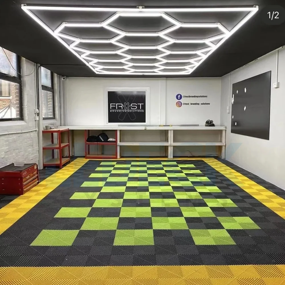 Lumină LED Hexagonală 14 Module + Rama 484x243 cm – Iluminare Profesională Atelier Detailing Auto 672W Honeycomb [7]
