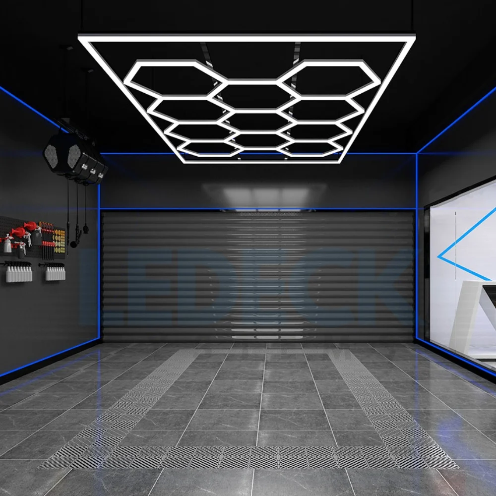 Lumină LED Hexagonală 14 Module + Rama 484x243 cm – Iluminare Profesională Atelier Detailing Auto 672W Honeycomb [4]