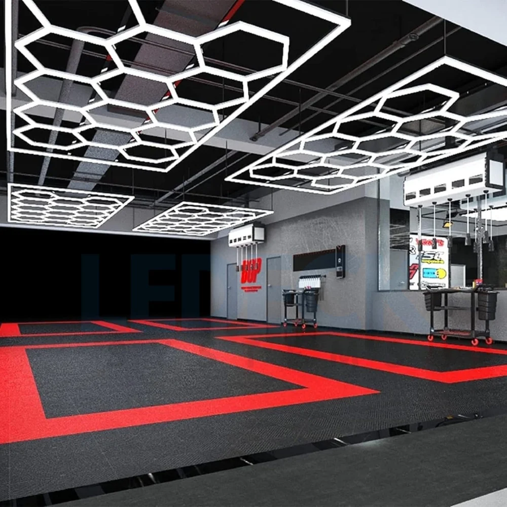 Lumină LED Hexagonală 14 Module + Rama 484x243 cm – Iluminare Profesională Atelier Detailing Auto 672W Honeycomb [2]