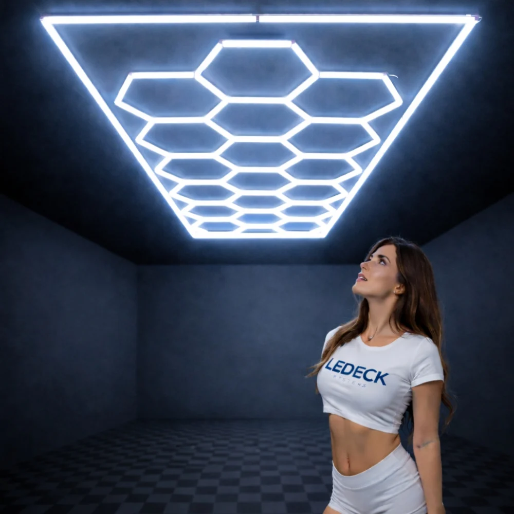 Lumină LED Hexagonală – 14 Module + Rama 484x243CM - Garaj, Dormitor, Cameră Gaming, Spații Private [2]