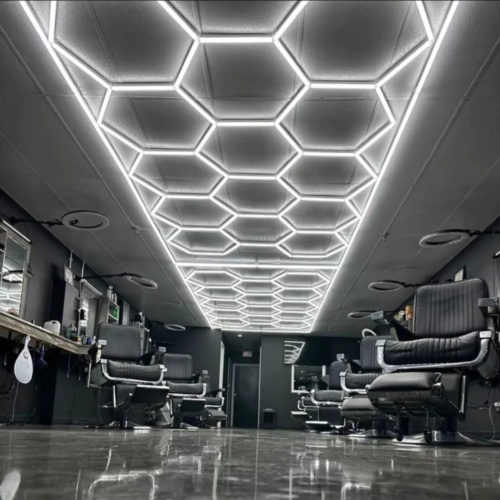 Lumină LED Hexagonală Barber Shop 14 Module + Rama 484x243 cm – Iluminare Modernă Barber Shop / Salon Frizerie 672W [3]