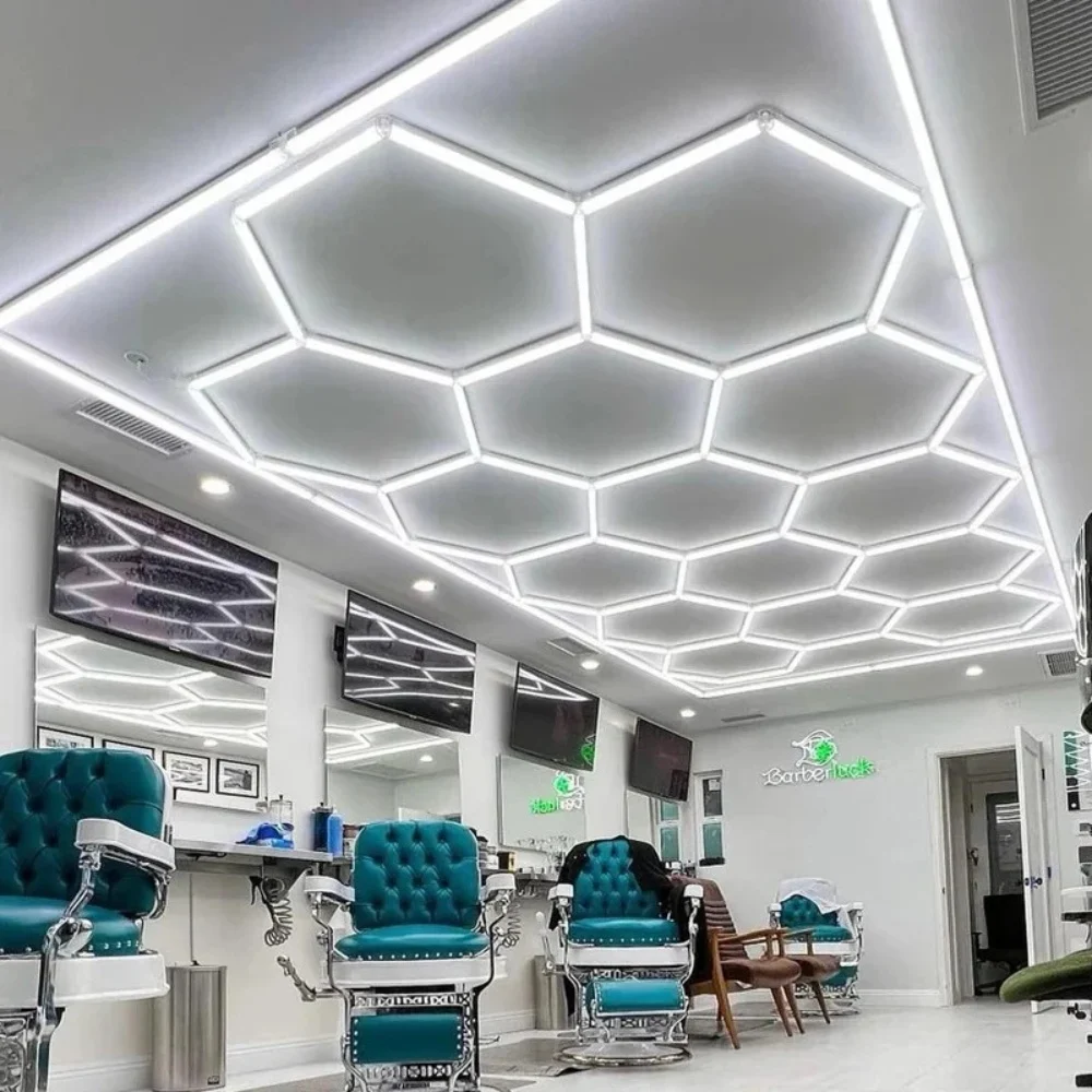 Lumină LED Hexagonală Barber Shop 14 Module + Rama 484x243 cm – Iluminare Modernă Barber Shop / Salon Frizerie 672W [2]