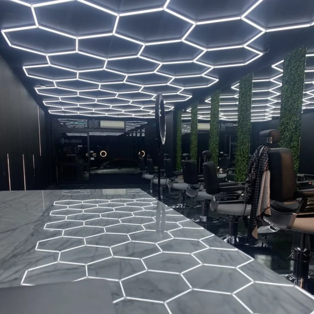 Lumină LED Hexagonală Barber Shop 14 Module + Rama 484x243 cm – Iluminare Modernă Barber Shop / Salon Frizerie 672W [9]