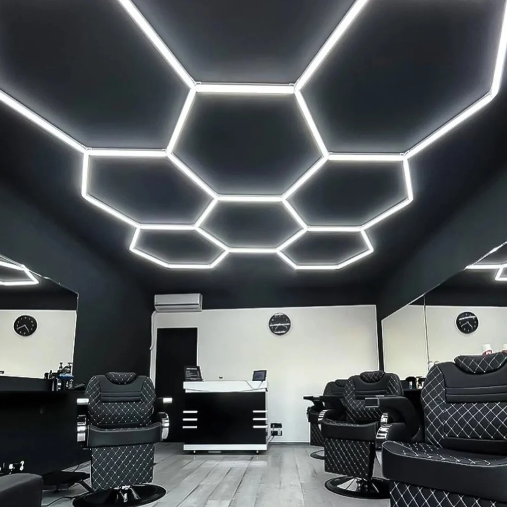 Lumină LED Hexagonală Barber Shop 14 Module + Rama 484x243 cm – Iluminare Modernă Barber Shop / Salon Frizerie 672W [8]