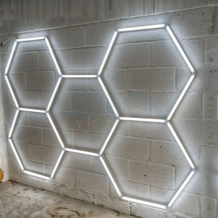 Lumină LED Hexagonală Profesională Aluminiu– 5 Module 210x299CM – Service Auto, Detailing, Ateliere, Spații Comerciale [10]