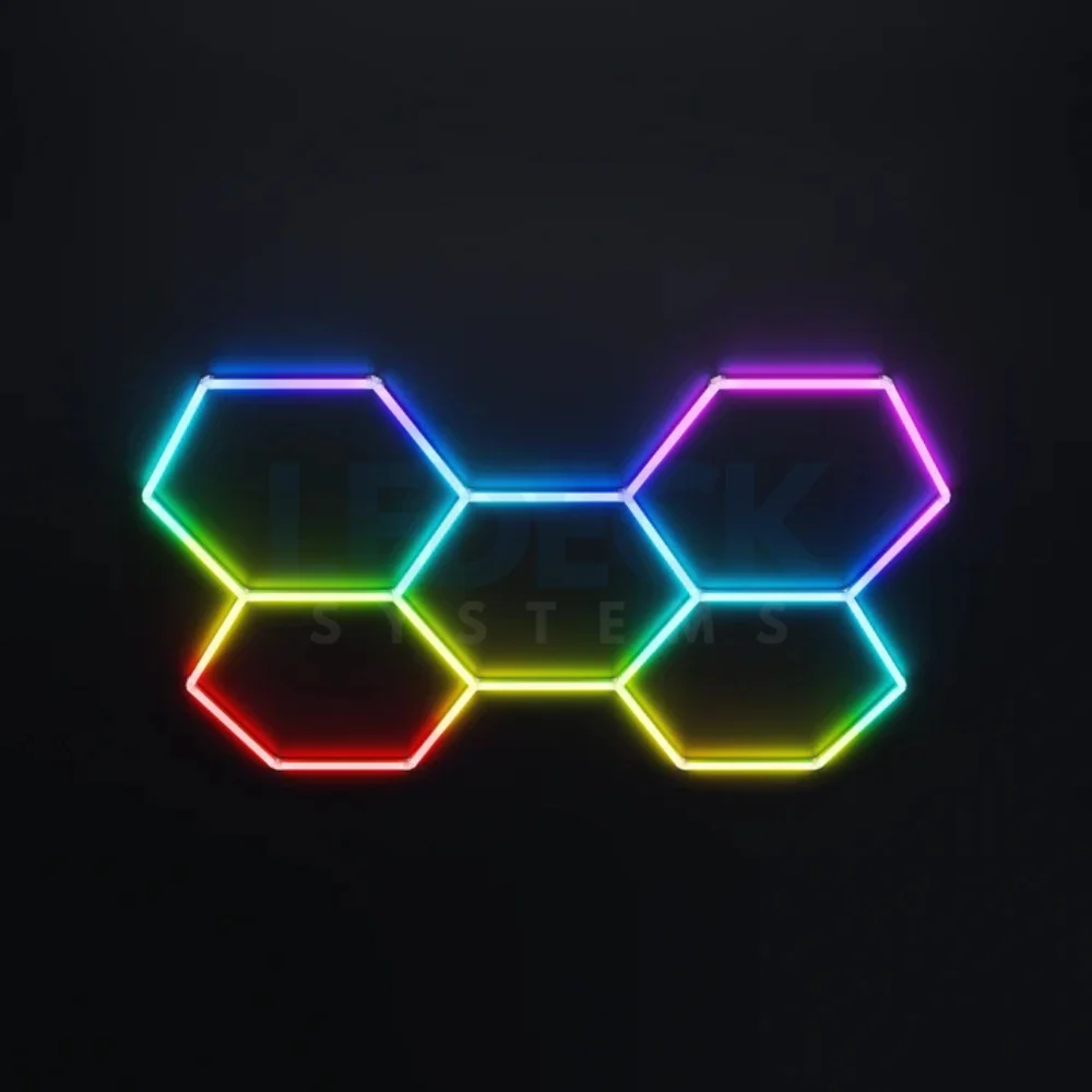 Lumină LED RGB Hexagonală Profesionala Aluminiu – 5 Module 244x170CM 192W, Echivalent 1600W, Garaj, Salon, Atelier [7]
