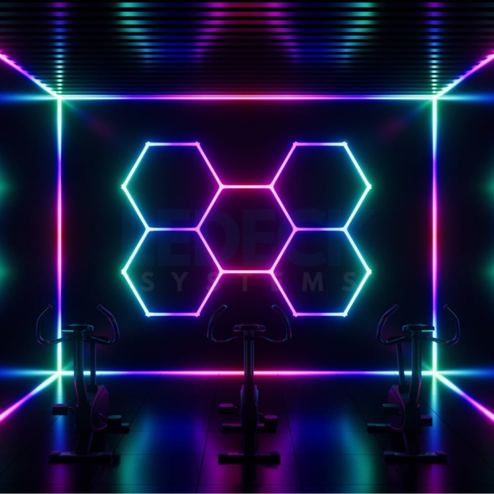 Lumină LED RGB Hexagonală Profesionala Alunminiu – 5 Module 244x170CM 192W, Echivalent 1600W, Garaj, Salon, Atelier [10]