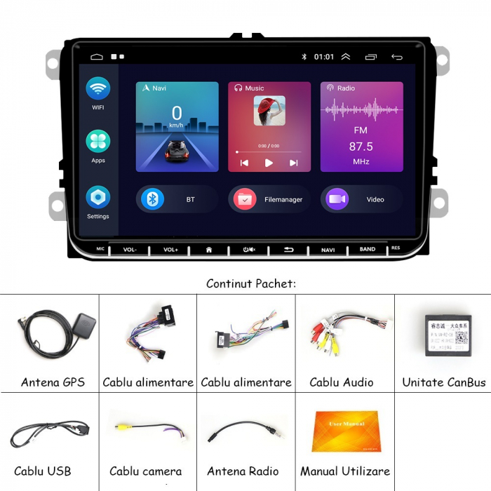 Navigatie Dedicata Volkswagen, 9Inch, 4Gb Ram, 64Gb stocare, Apple Carplay/Android Auto [7]
