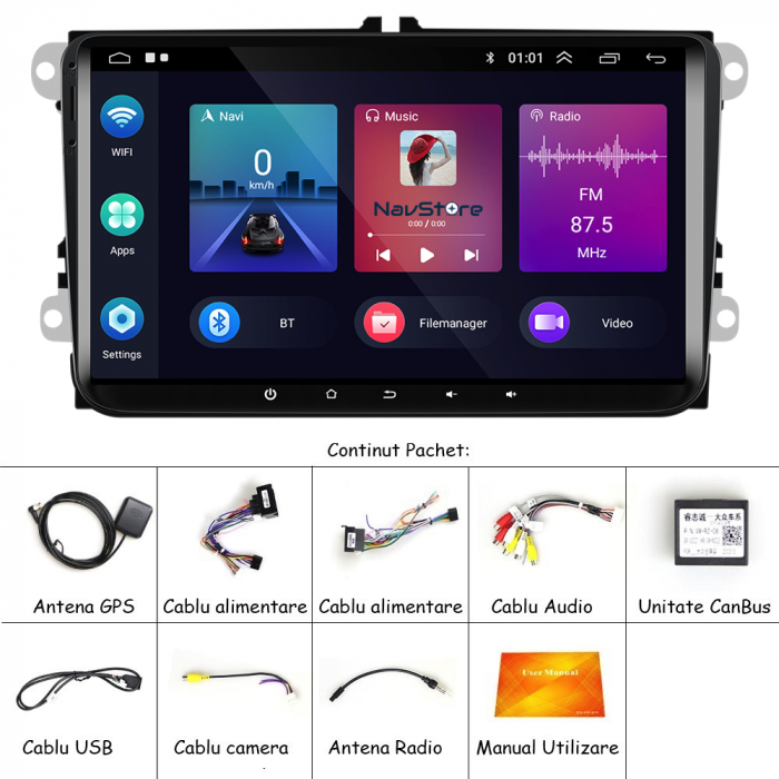 Navigatie Dedicata Volkswagen, 9Inch,2Gb Ram, 64Gb stocare, Carplay [4]