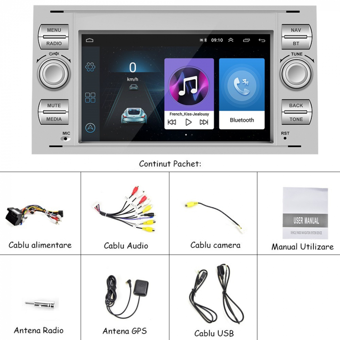 Navigatie Dedicata Ford, 7Inch, 2Gb Ram, 64Gb stocare, Waze, Youtube, Gri [8]