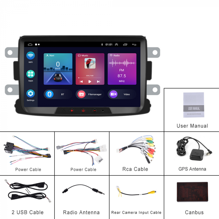 Navigatie Dedicata Dacia, Android, 8Inch, 2Gb Ram, 32Gb stocare, Bluetooth, WiFi, Waze, Canbus [7]