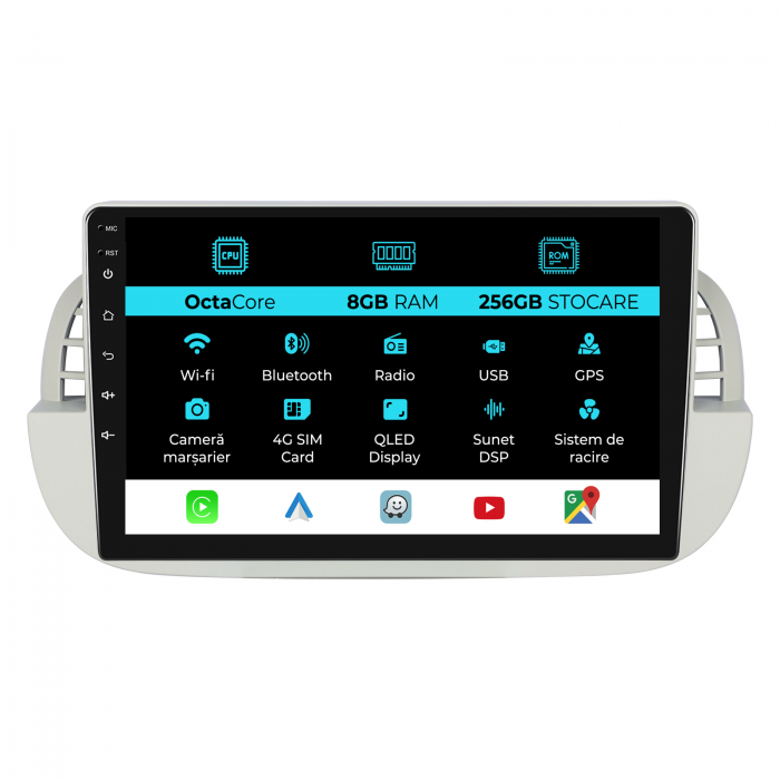 Navigatie Dedicata Fiat 500 (2007 - 2015), 9Inch, 8Gb Ram, 256Gb Stocare, Carplay [1]