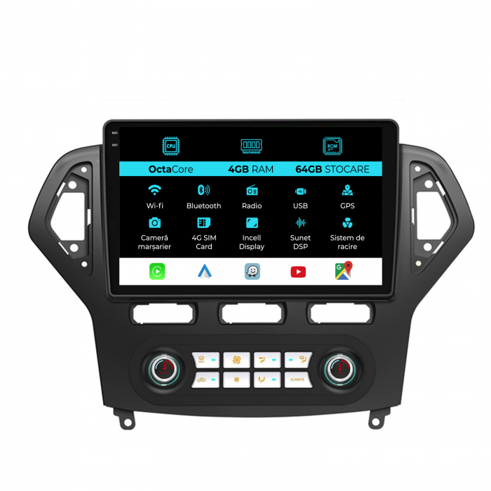 Navigatie Android Dedicata Ford Mondeo (2007-2014), 10Inch, 4Gb Ram, 64Gb Stocare, Carplay - Clima Automata [1]