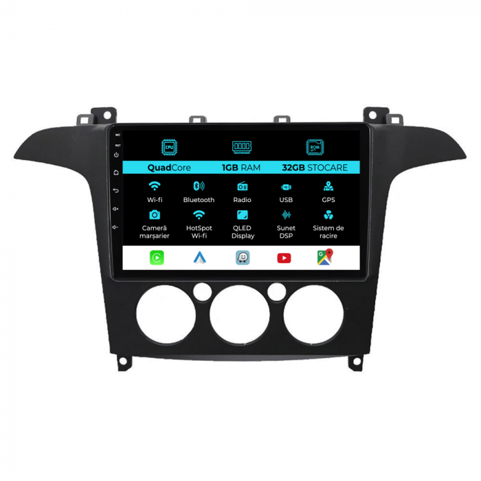 Navigatie Android Dedicata Ford S-Max (2006 - 2015) 9Inch, 1Gb Ram, 32Gb Stocare, Carplay, Clima manuala [1]