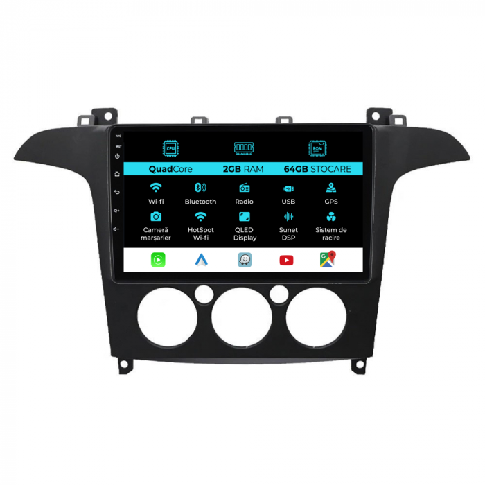Navigatie Android Dedicata Ford S-Max (2006 - 2015), 9Inch, 2Gb Ram, 64Gb Stocare, Carplay, Clima manuala [1]