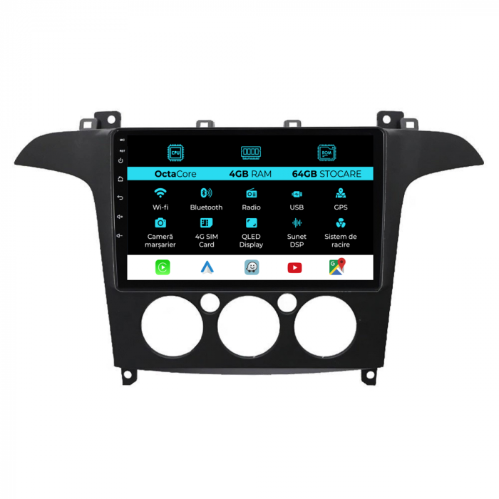Navigatie Android Dedicata Ford S-Max (2006 - 2015) 9Inch, 4Gb Ram, 64Gb Stocare, Carplay, Clima manuala [1]