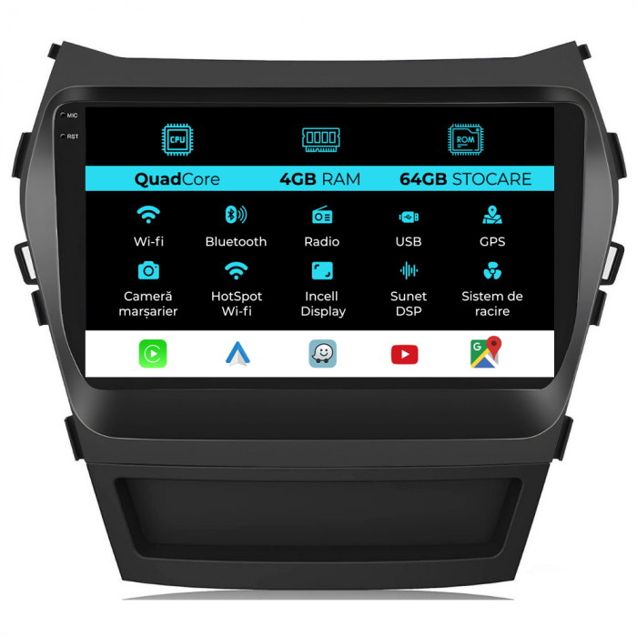 Navigatie Android Dedicata Hyundai IX45 SantaFe (2013-2017),QuadCore, 9Inch, 4Gb Ram, 64Gb Stocare, Carplay [1]