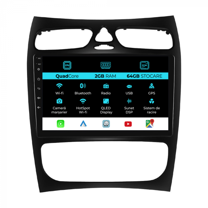 Navigatie Dedicata Mercedes C-Class W203 CLK W209 (2000 - 2005), 9Inch, 2Gb Ram, 64Gb Stocare, Carplay [1]