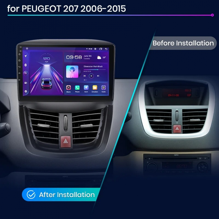 Navigatie Dedicata Peugeot 207 (2006-2015), 9Inch, 6Gb Ram, 128Gb Stocare, Carplay [7]