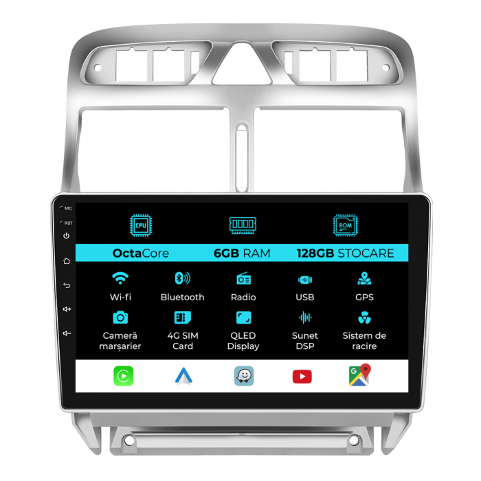 Navigatie Dedicata Peugeot 307 (2000-2013), 9Inch, 6Gb Ram, 128Gb Stocare, Carplay [1]