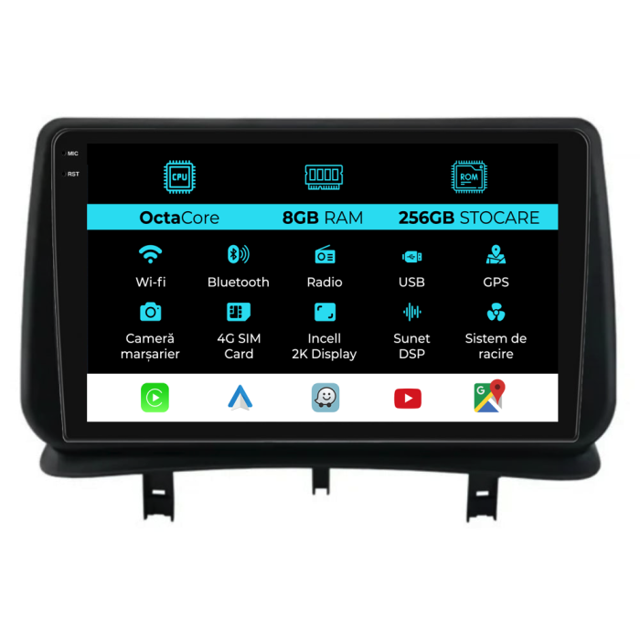 Navigatie Android Dedicata Renault Clio 3 (2005-2014), 2K, 8Gb Ram, 256Gb Stocare, Carplay [1]