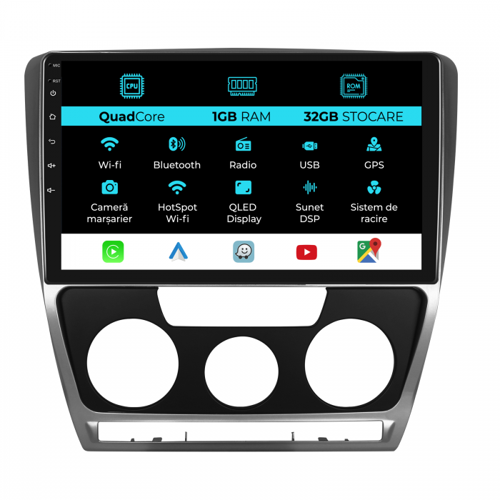 Navigatie Dedicata Skoda Octavia 2 (2004 - 2013), 10Inch, 1Gb Ram, 32Gb Stocare, Carplay [1]