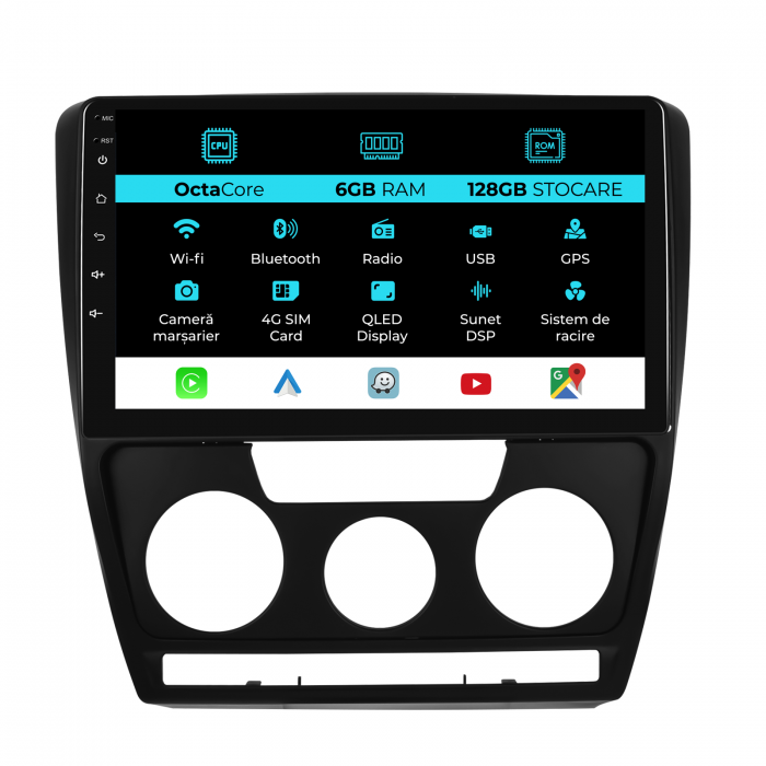 Navigatie Dedicata Skoda Octavia 2 (2004 - 2013), 10Inch, 6Gb Ram, 128Gb Stocare, Carplay [1]