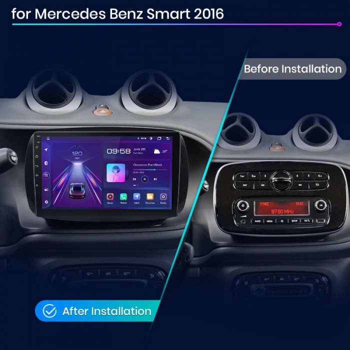 Navigatie Dedicata Smart For Two (2016-2021) For Four (2016-2021), 9 Inch, 1Gb Ram, 32Gb stocare, Carplay [7]