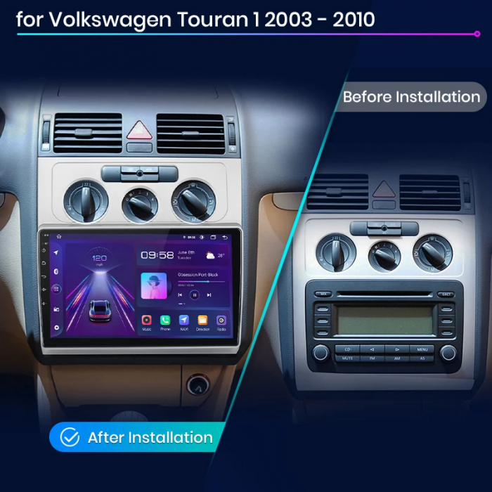 Navigatie Android Dedicata Volkswagen Touran (2003-2010), 10Inch, 2Gb Ram, 64Gb Stocare, Carplay [7]