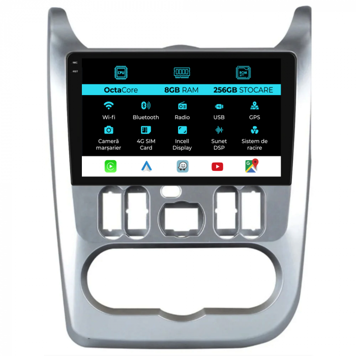 Navigatie Dedicata Dacia Logan/Duster/Sandero (2008-2013),Incell 9Inch, 8Gb Ram, 256Gb Stocare, Carplay [1]
