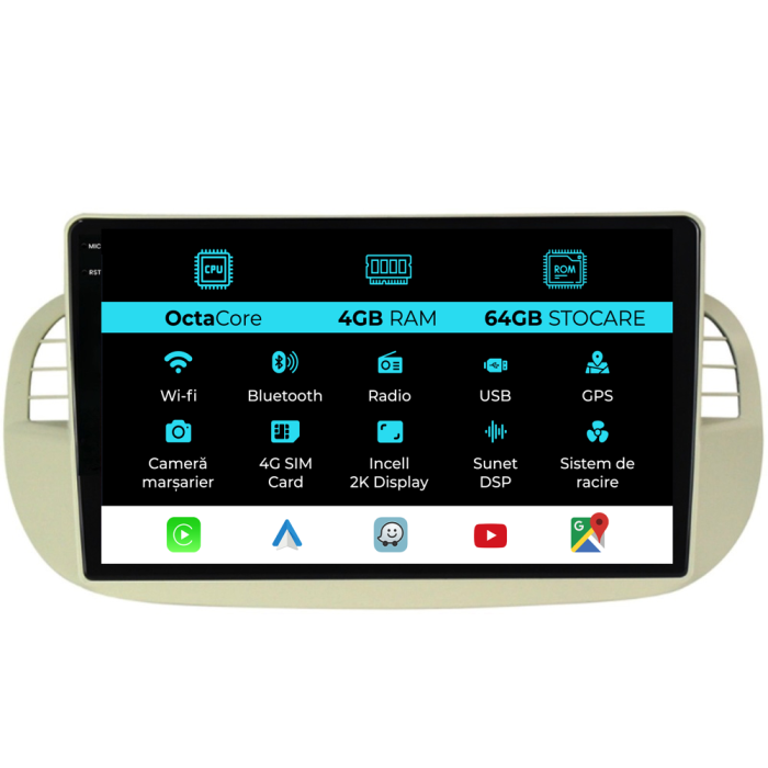 Navigatie Dedicata Fiat 500 (2007-2015), 2K, 4Gb Ram, 64Gb Stocare, Carplay [1]