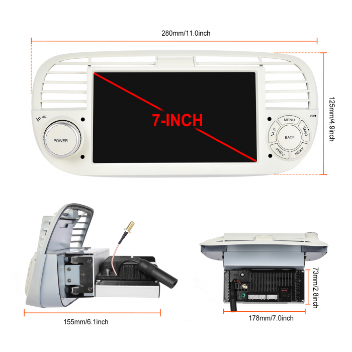 Navigatie Dedicata Fiat 500 (2007-2015), 7Inch, 2Gb Ram, 32Gb stocare, Apple Carplay/Android Auto [2]