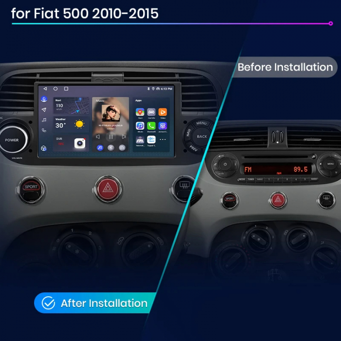 Navigatie Dedicata Fiat 500 (2007-2015), 7Inch, 2Gb Ram, 32Gb stocare, Apple Carplay/Android Auto [3]